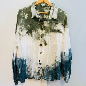 POL by Anthropologie Boho Green and Blue Tie-Dye Shacket. 100% cotton
